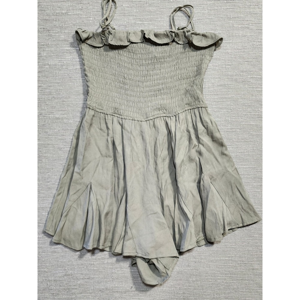 Mi Ami Francesca's Olive Green Smocked Ruffle Romper Size M